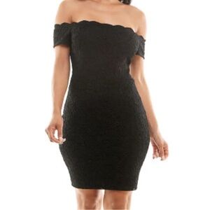 NWOT Premiere Amour Black Lace Sheath Off the Shoulder Mini Dress Size 6